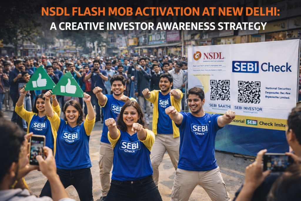 Public gathering watching NSDL investor education flash mob in New Delhi