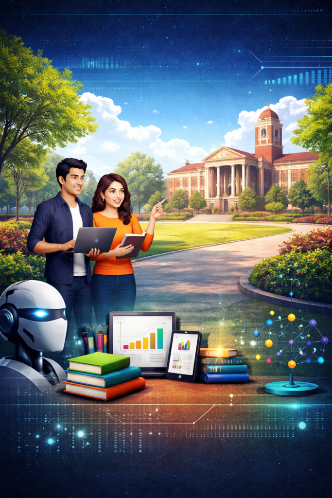 Students pointing to data science and analytics in top colleges in India