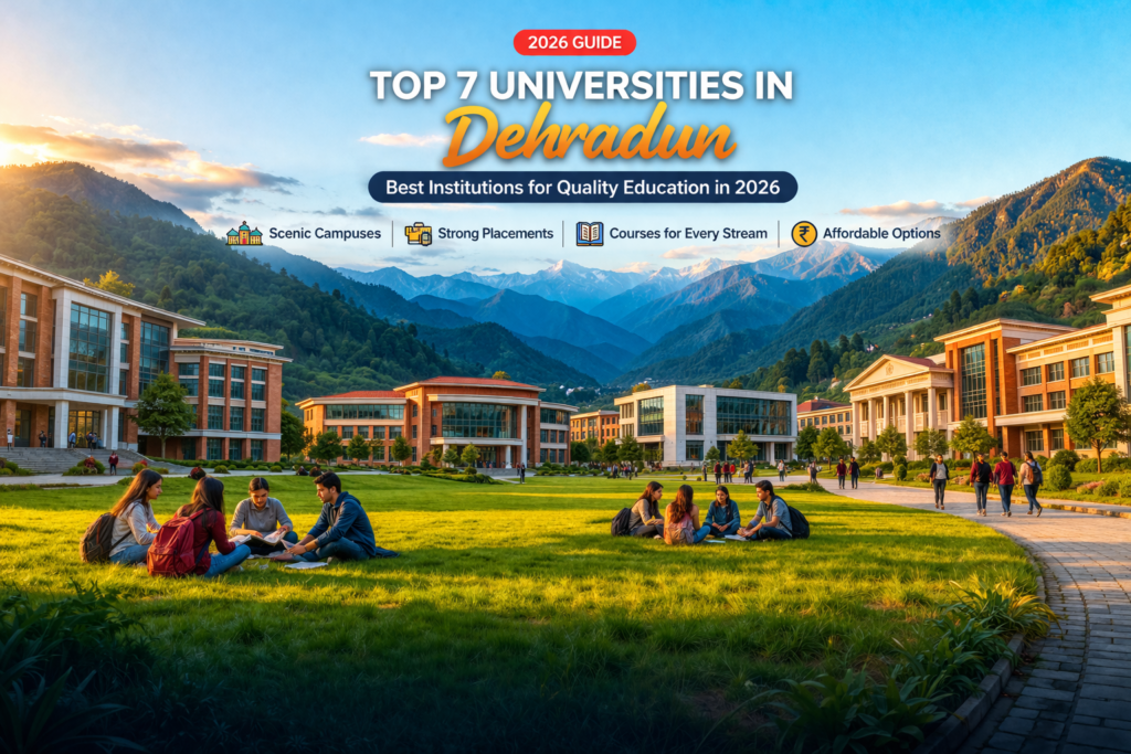 Top universities in Dehradun campus view with students and infrastructure