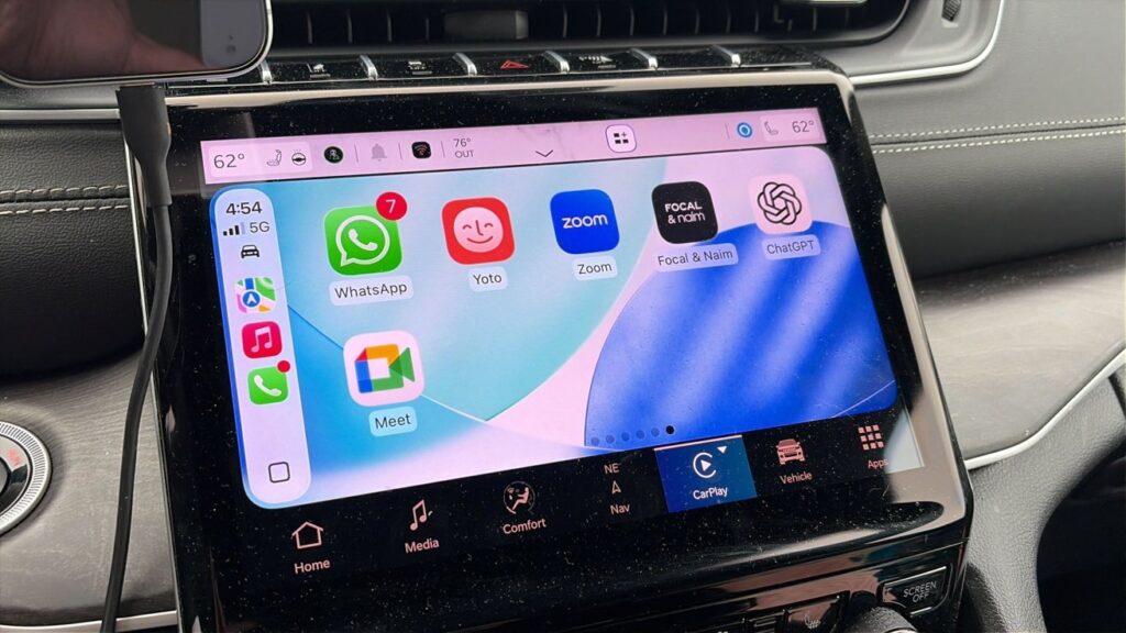 ChatGPT voice assistant interface displayed on Apple CarPlay dashboard