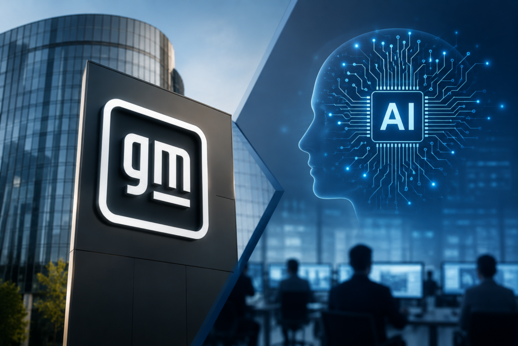 Conceptual image showing General Motors’ transition toward AI-focused hiring and technology workforce restructuring
