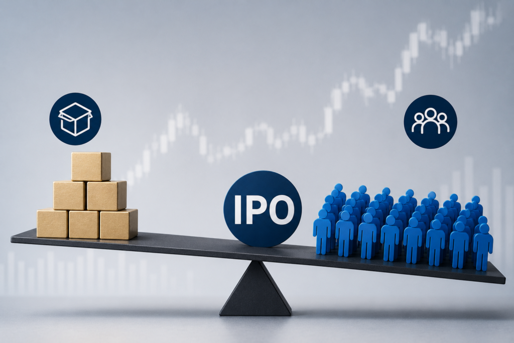 Illustration showing high demand exceeding supply in an IPO, representing oversubscription in stock markets