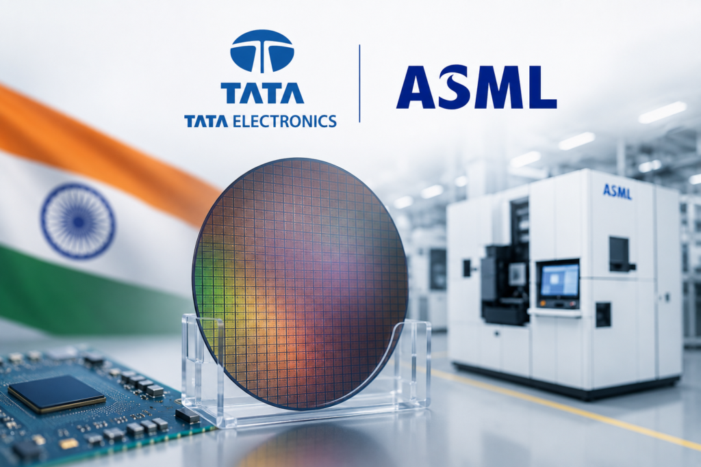 Conceptual image representing Tata Electronics and ASML partnership for semiconductor manufacturing in India